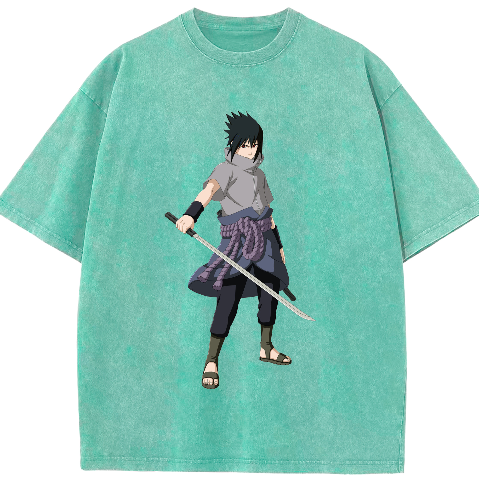 （画像用） NARUTO -ナルト- うちは サスケ Uchiha Sasuke 綿100% ヴィンテージ風 半袖Tシャツ（フロントプリント）